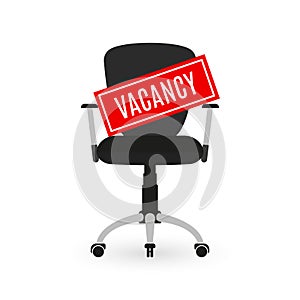 Hire and recruit design. Office chair icon with vacancy sign. Find a job, looking for work concept. Vector illustration.